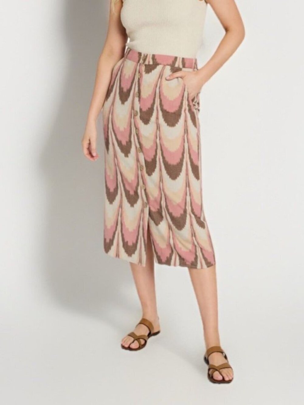 NEW Faherty Whitley Print Front Button Skirt Women's Size Small DESERT IKAT